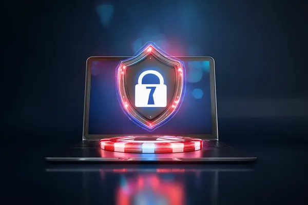 Một chiếc laptop hiển thị màn hình đăng nhập nổi bật trong không gian tối giản, tượng trưng cho hệ thống truy cập bảo mật của 68WIN.